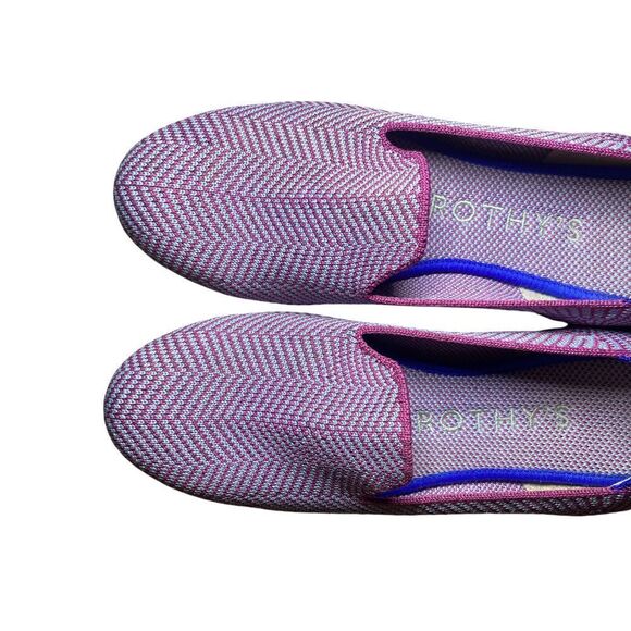 Rothys Pink & Gray Chevron Knit Loafers Slip-On Flats with Blue Trim Size 6 - Picture 3 of 13